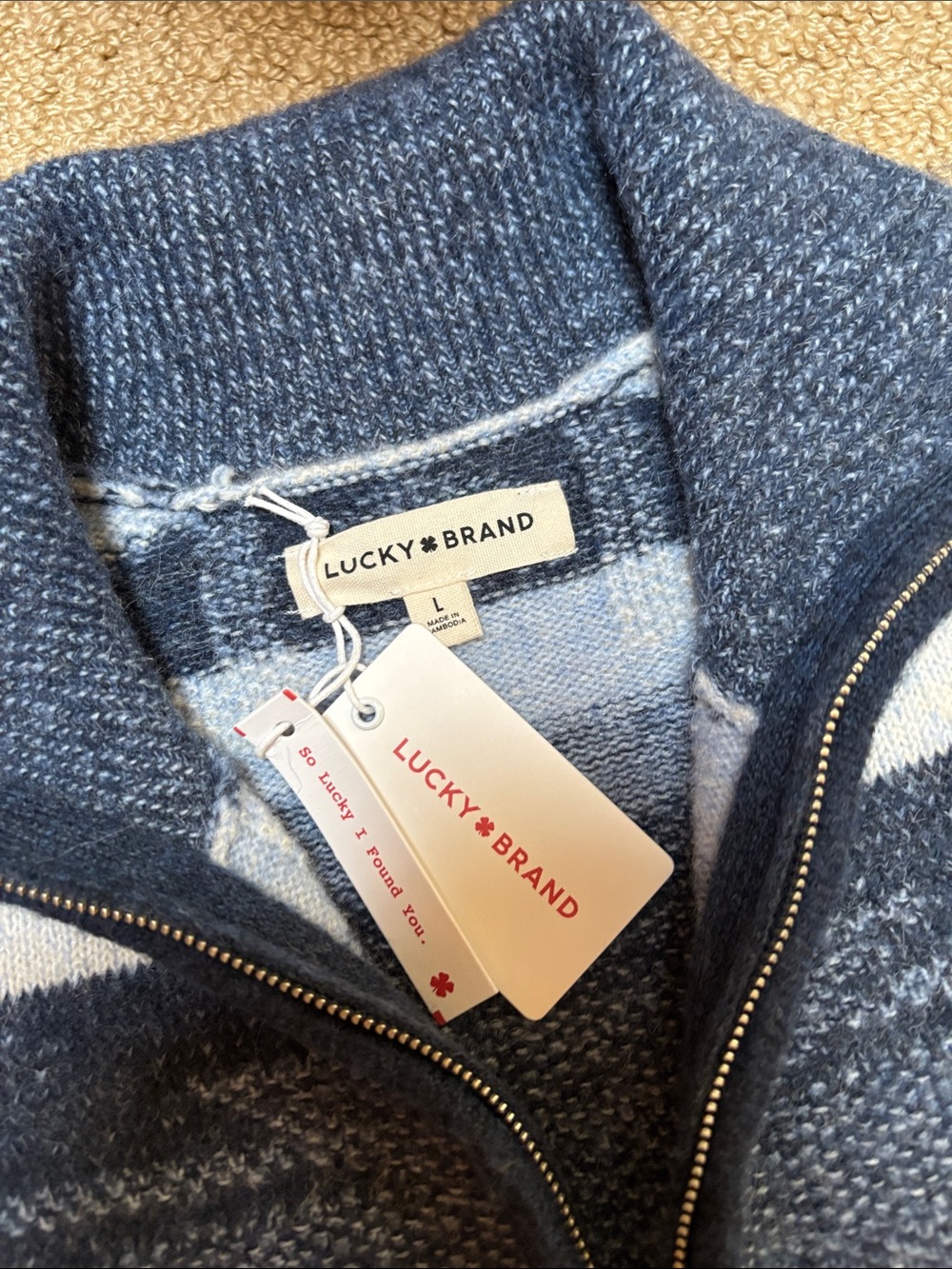 Lucky Brand  Blue Geometric Zip-Up Sweater